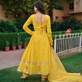 Yellow Paisley Gota Anarkali Set