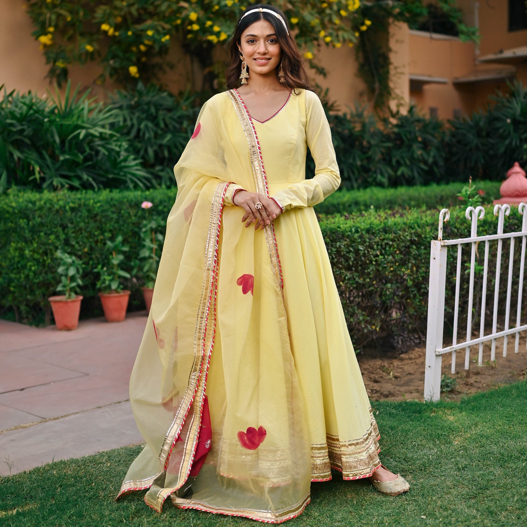 Yellow Handbrush Anarkali Set