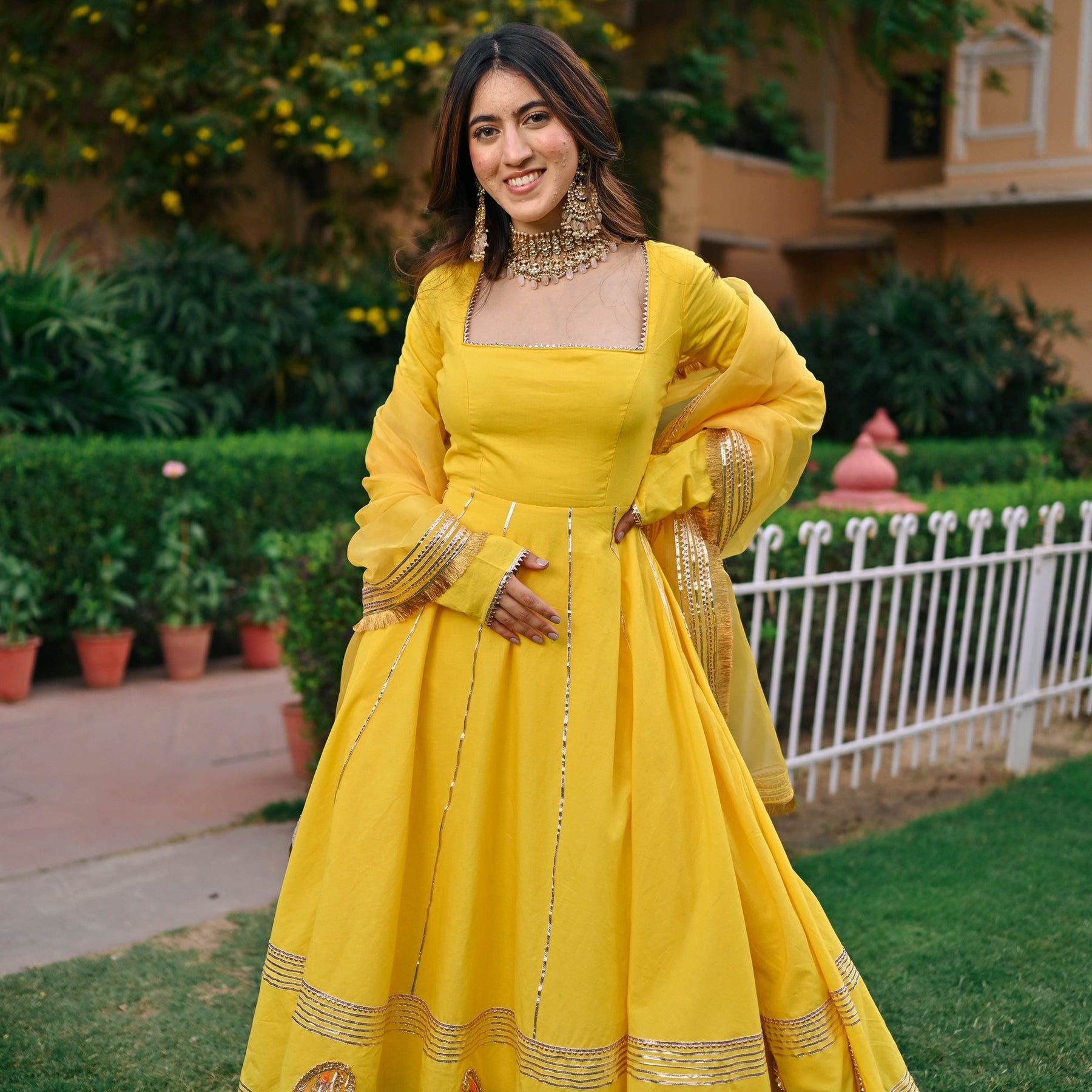 Yellow Paisley Gota Anarkali Set