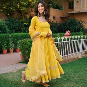 Yellow Paisley Gota Anarkali Set