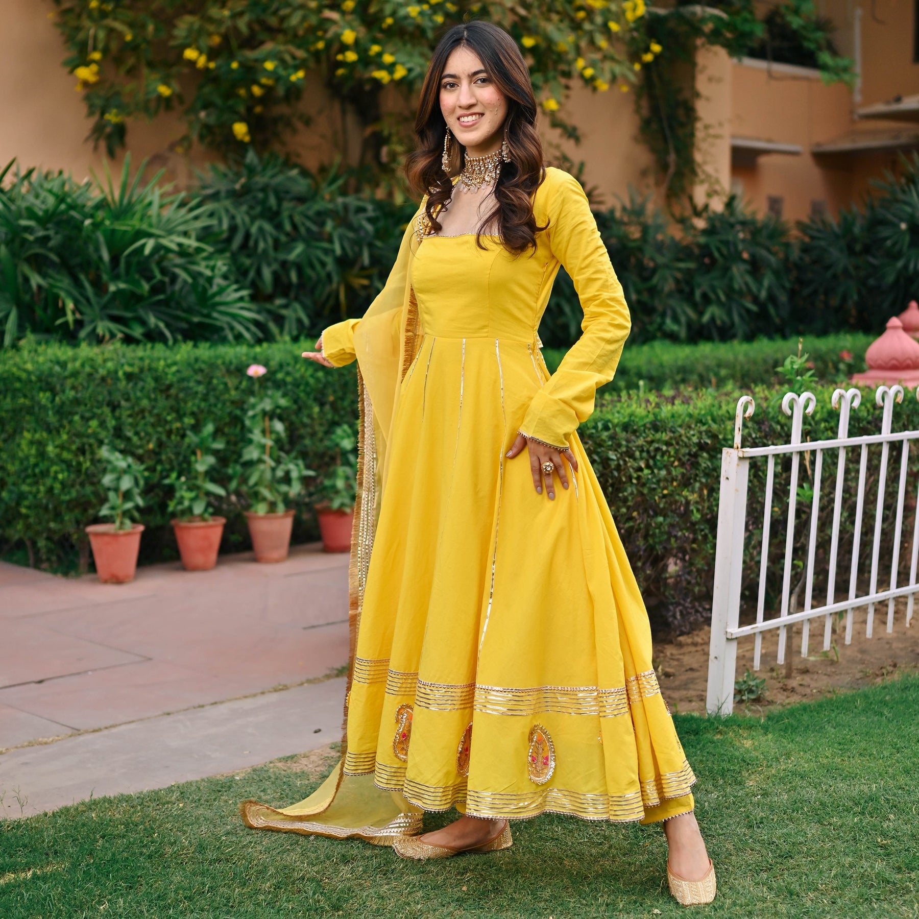 Yellow Paisley Gota Anarkali Set