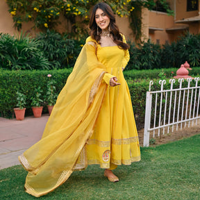 Yellow Paisley Gota Anarkali Set