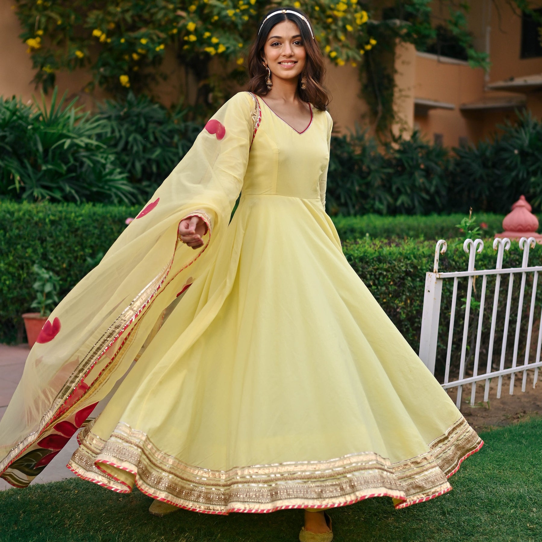 Yellow Handbrush Anarkali Set