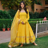 Yellow Paisley Gota Anarkali Set