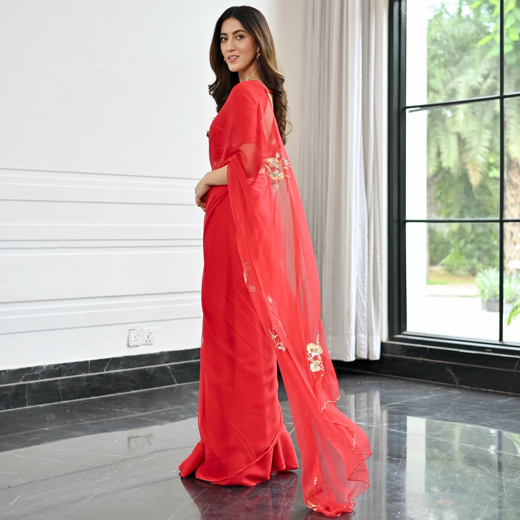 Maharani Red Chiffon Saree