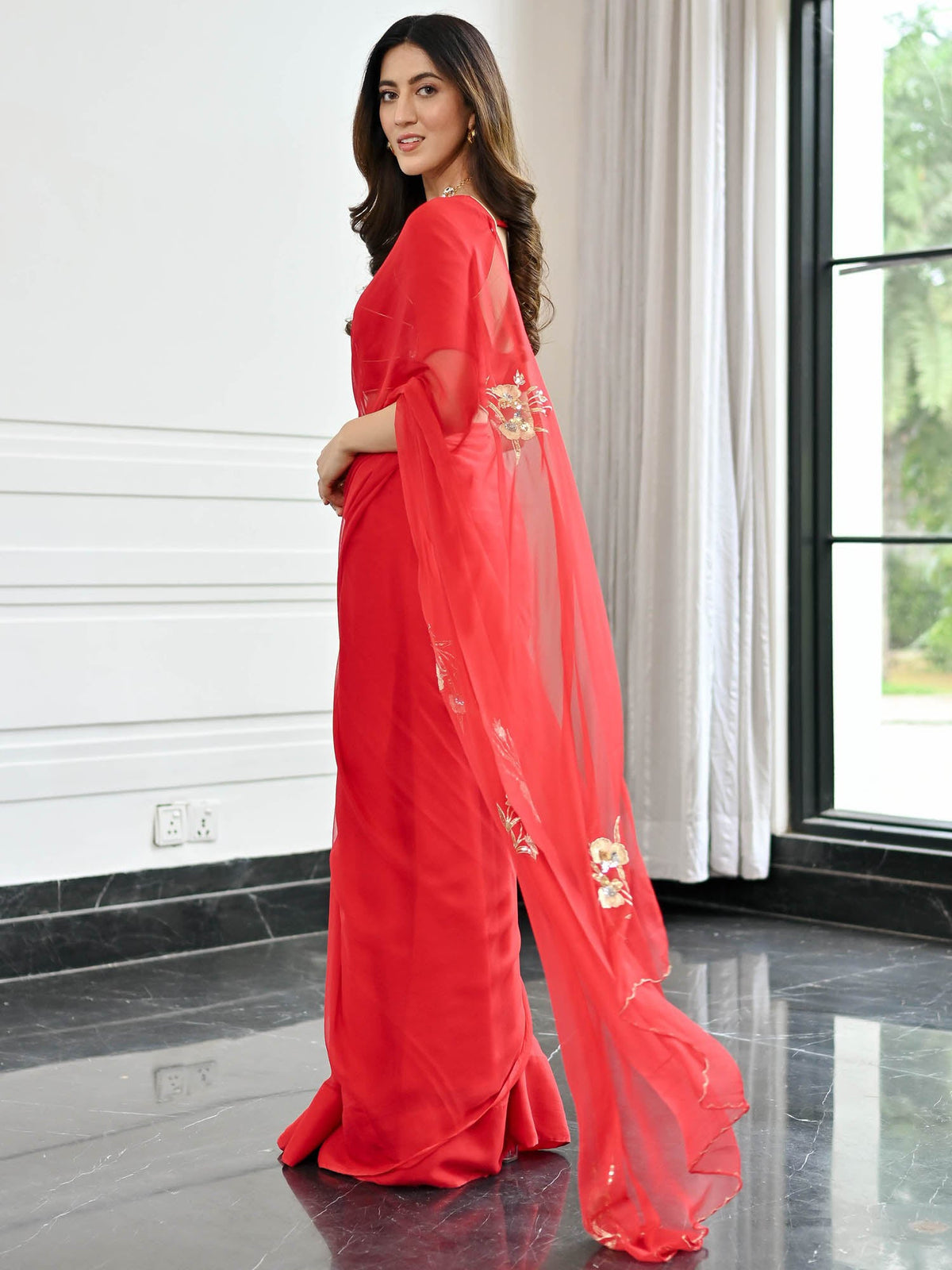 Maharani Red Chiffon Saree