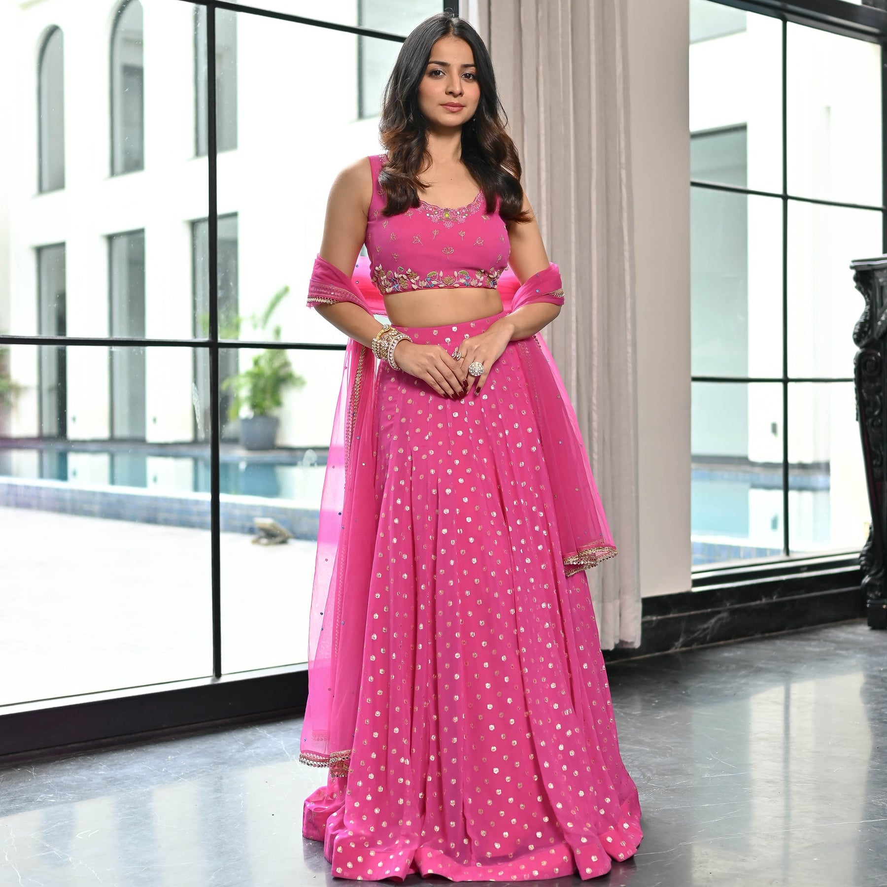 Meenakari Pink Lehenga Set