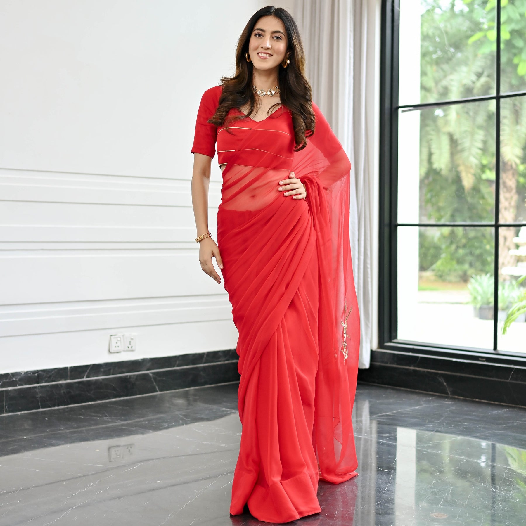 Maharani Red Chiffon Saree