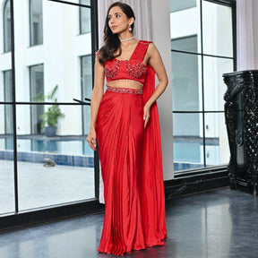 Crystal Couture Red Royalty Predrapped Saree