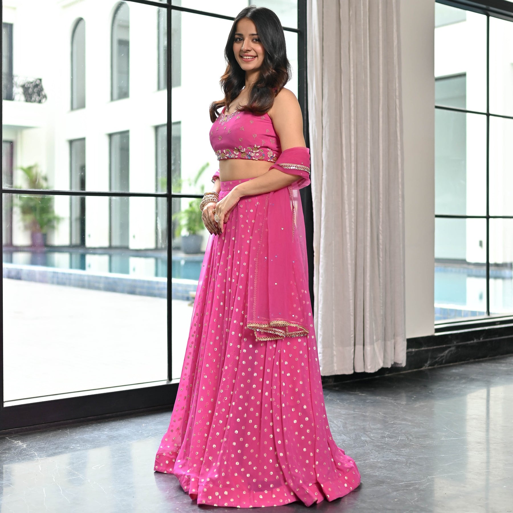 Meenakari Pink Lehenga Set