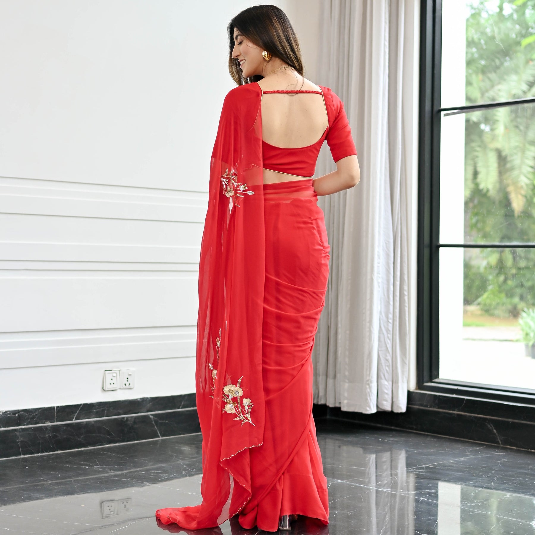 Maharani Red Chiffon Saree