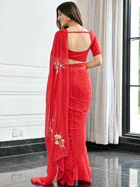 Maharani Red Chiffon Saree