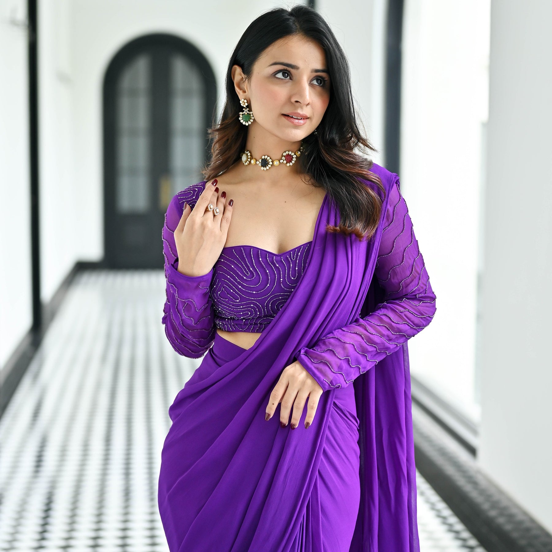 Noor Purple Predraped Saree