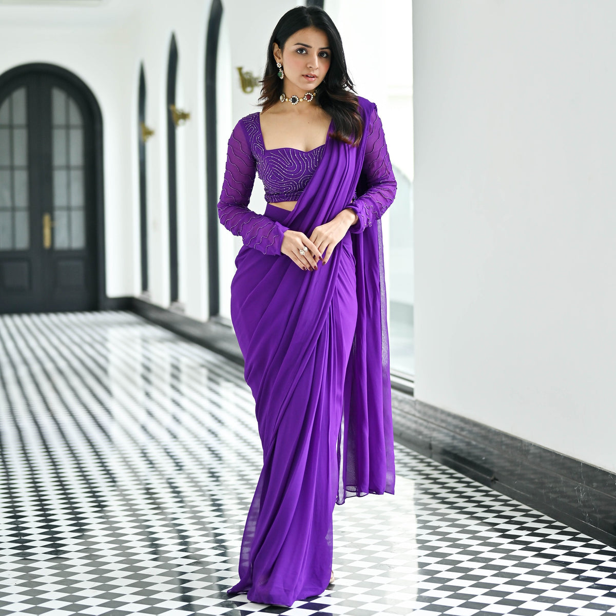 Noor Purple Predraped Saree