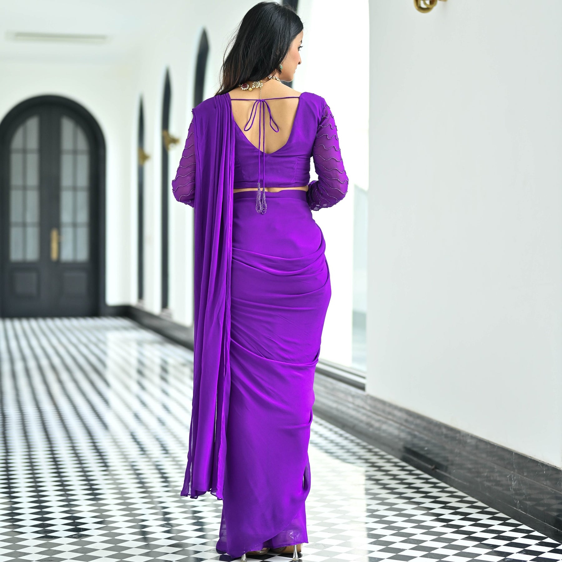 Noor Purple Predraped Saree