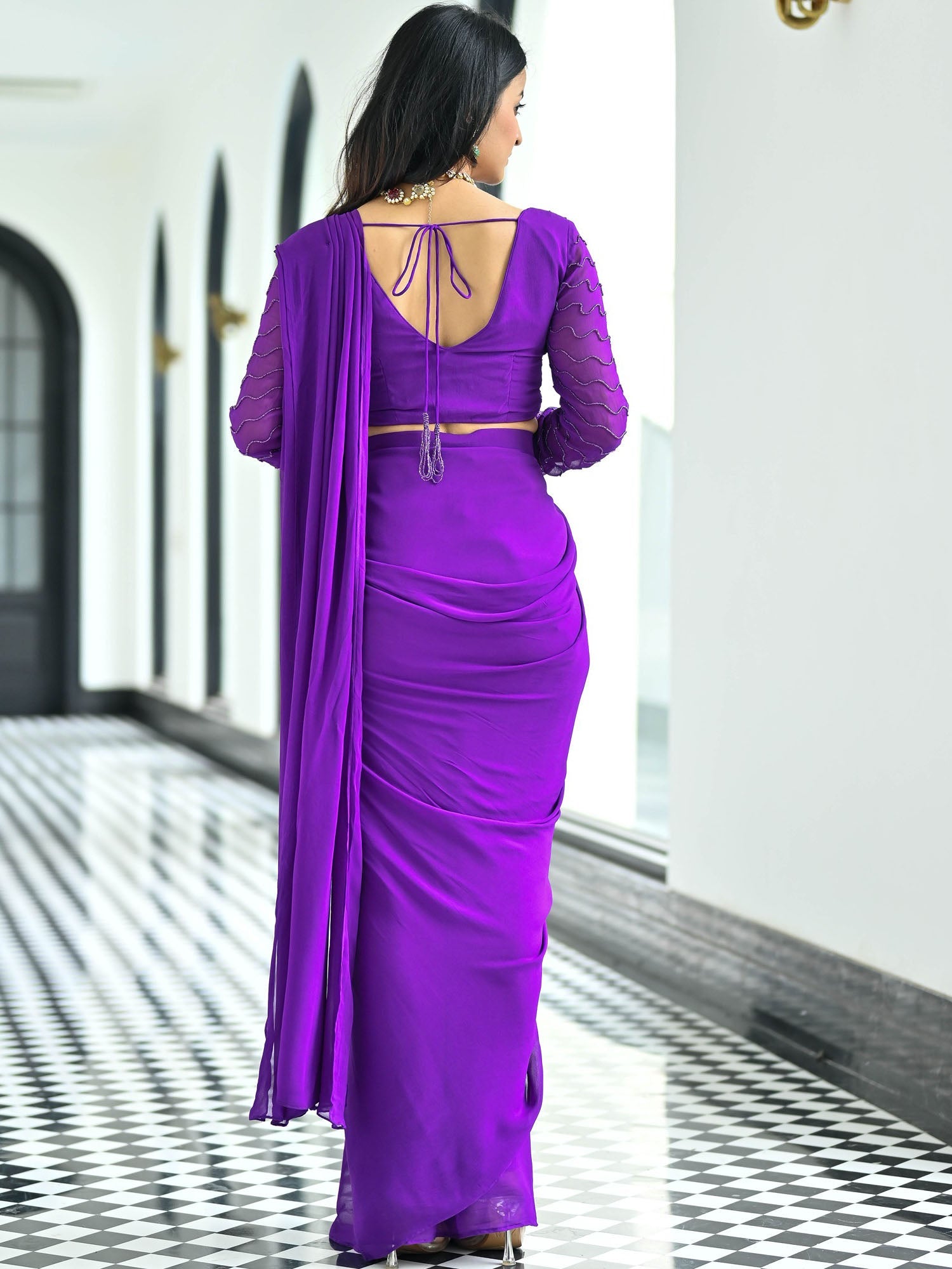 Noor Purple Predraped Saree