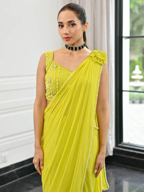 Noor Lime Green Predrapped Saree