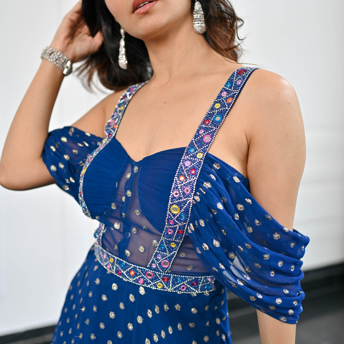 Meenakari Blue Long Gown