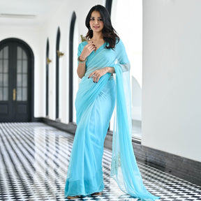 Maharani Sky Blue Chiffon Saree