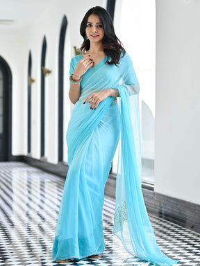 Maharani Sky Blue Chiffon Saree