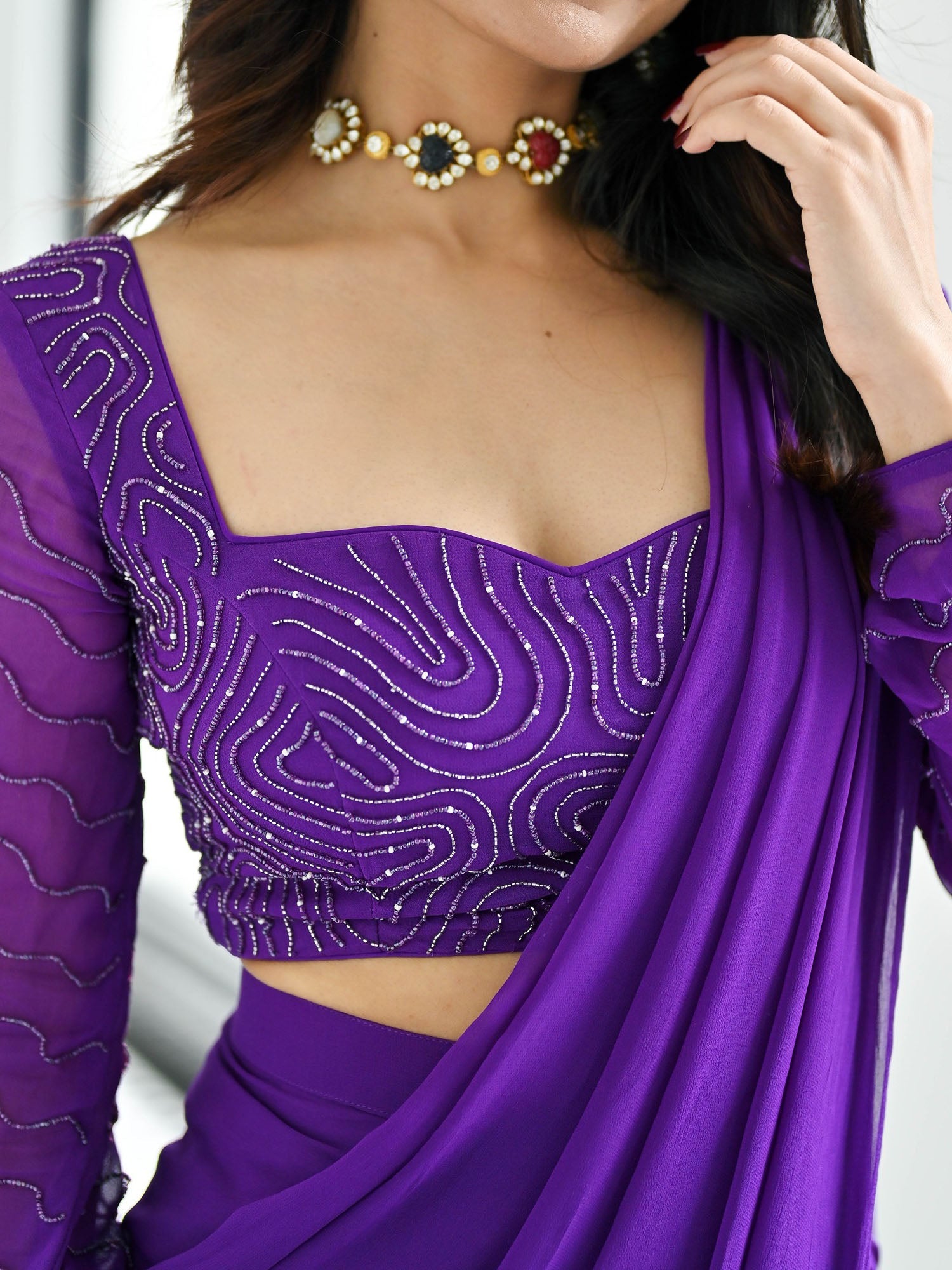 Noor Purple Predraped Saree