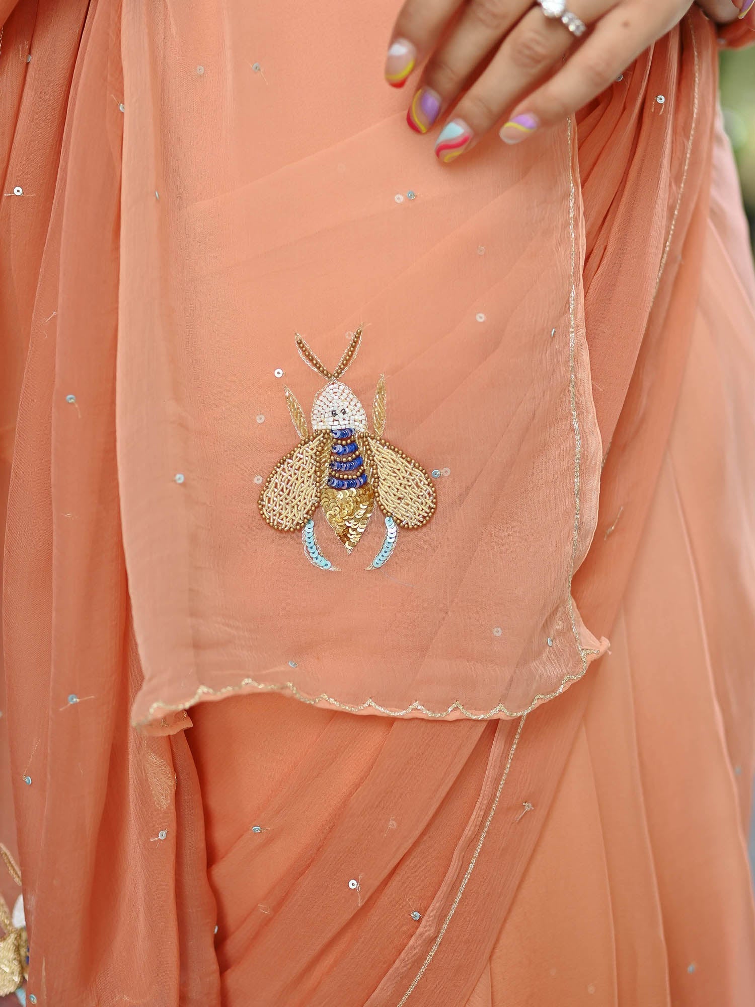 Maharani Beige Chiffon Saree