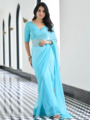 Maharani Sky Blue Chiffon Saree