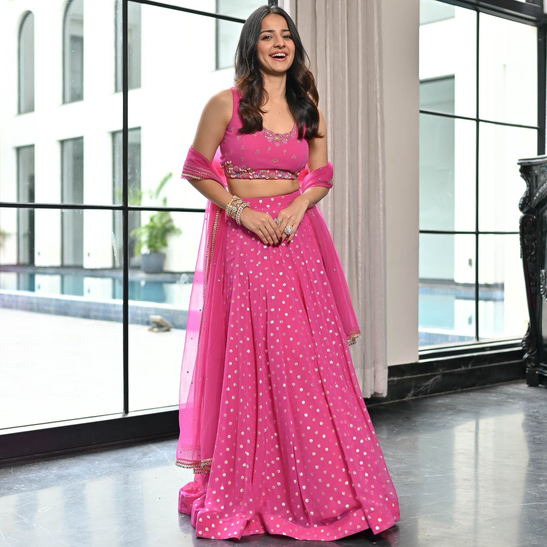 Meenakari Pink Lehenga Set