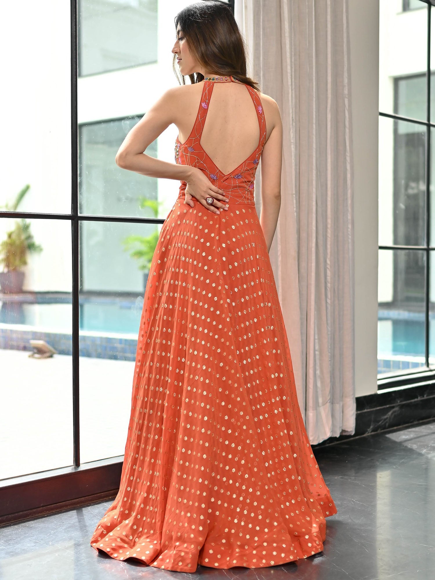 Meenakari Orange Ball Gown