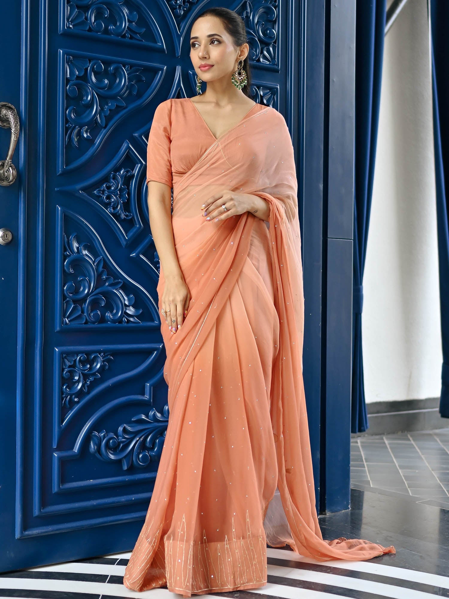 Maharani Beige Chiffon Saree