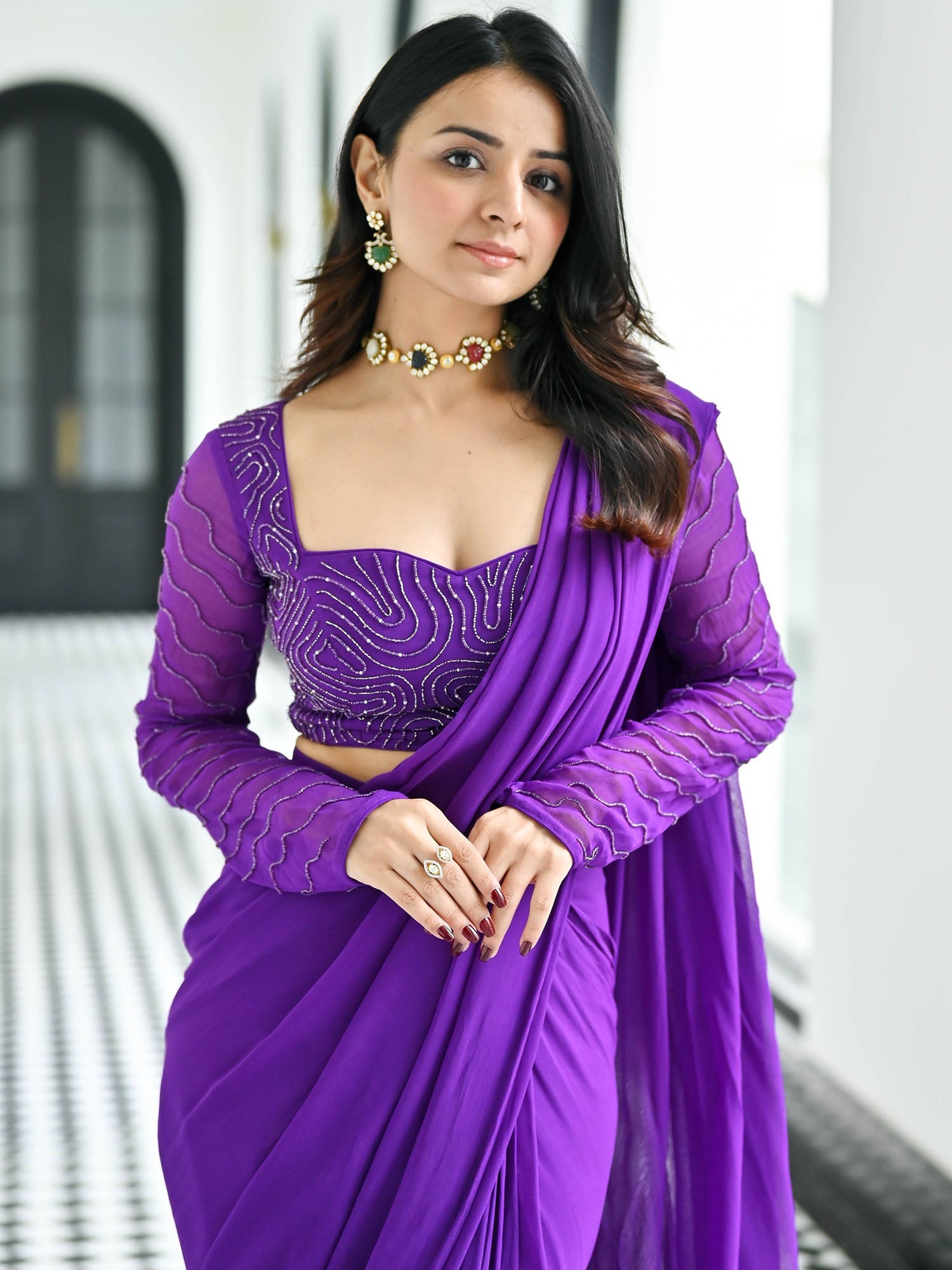 Noor Purple Predraped Saree