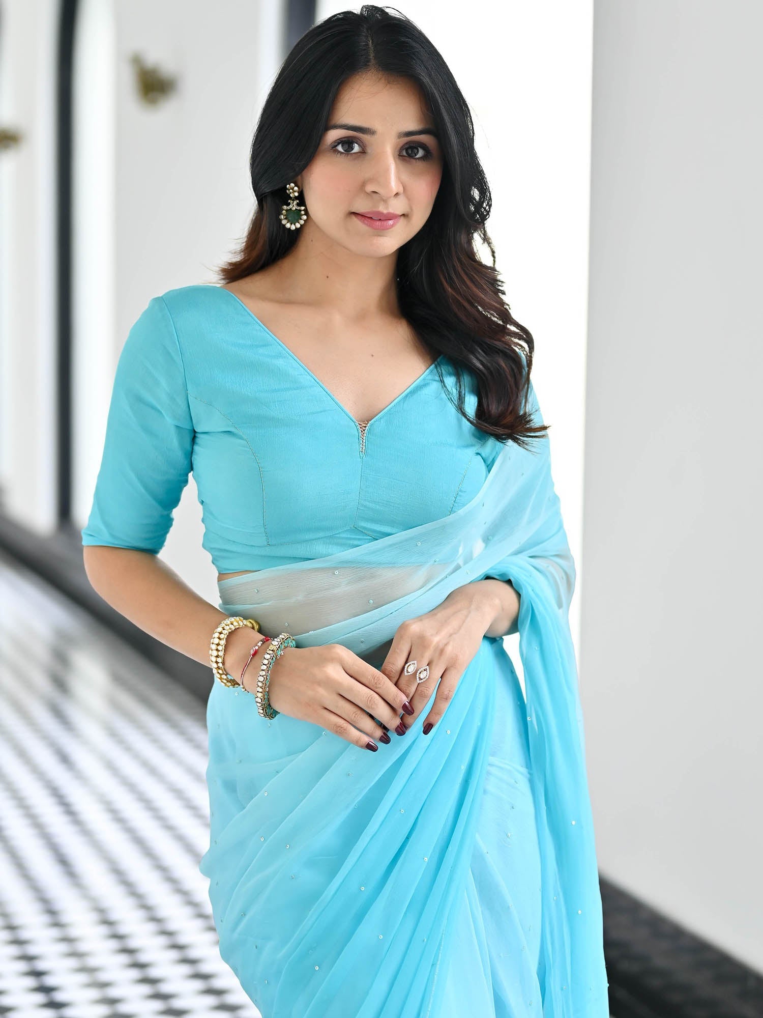 Maharani Sky Blue Chiffon Saree