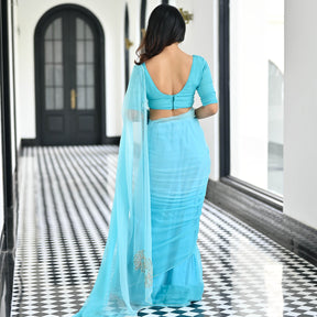 Maharani Sky Blue Chiffon Saree