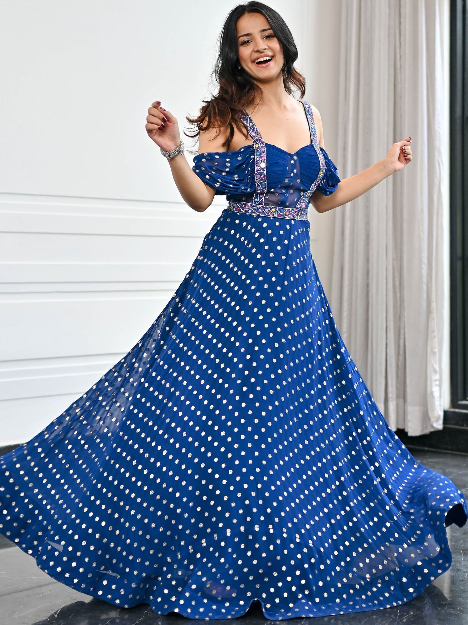 Meenakari Blue Long Gown