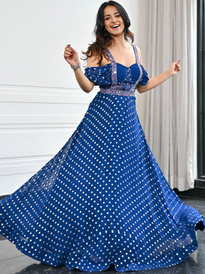 Meenakari Blue Long Gown