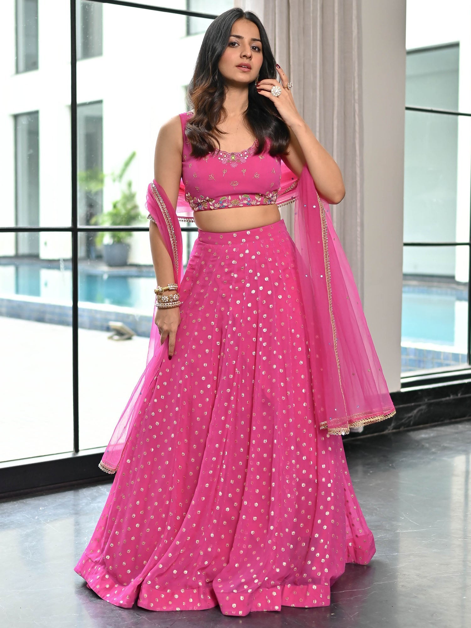 Meenakari Pink Lehenga Set