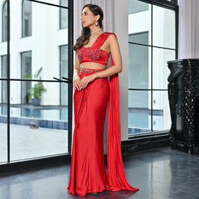 Crystal Couture Red Royalty Predrapped Saree