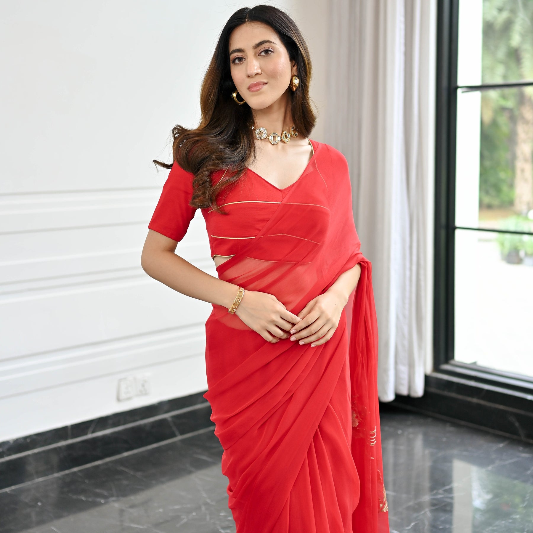 Maharani Red Chiffon Saree