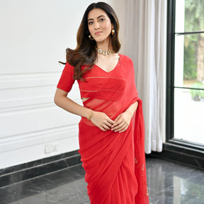 Maharani Red Chiffon Saree