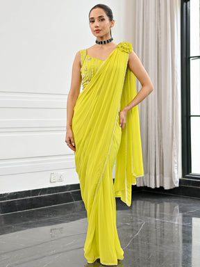 Noor Lime Green Predrapped Saree