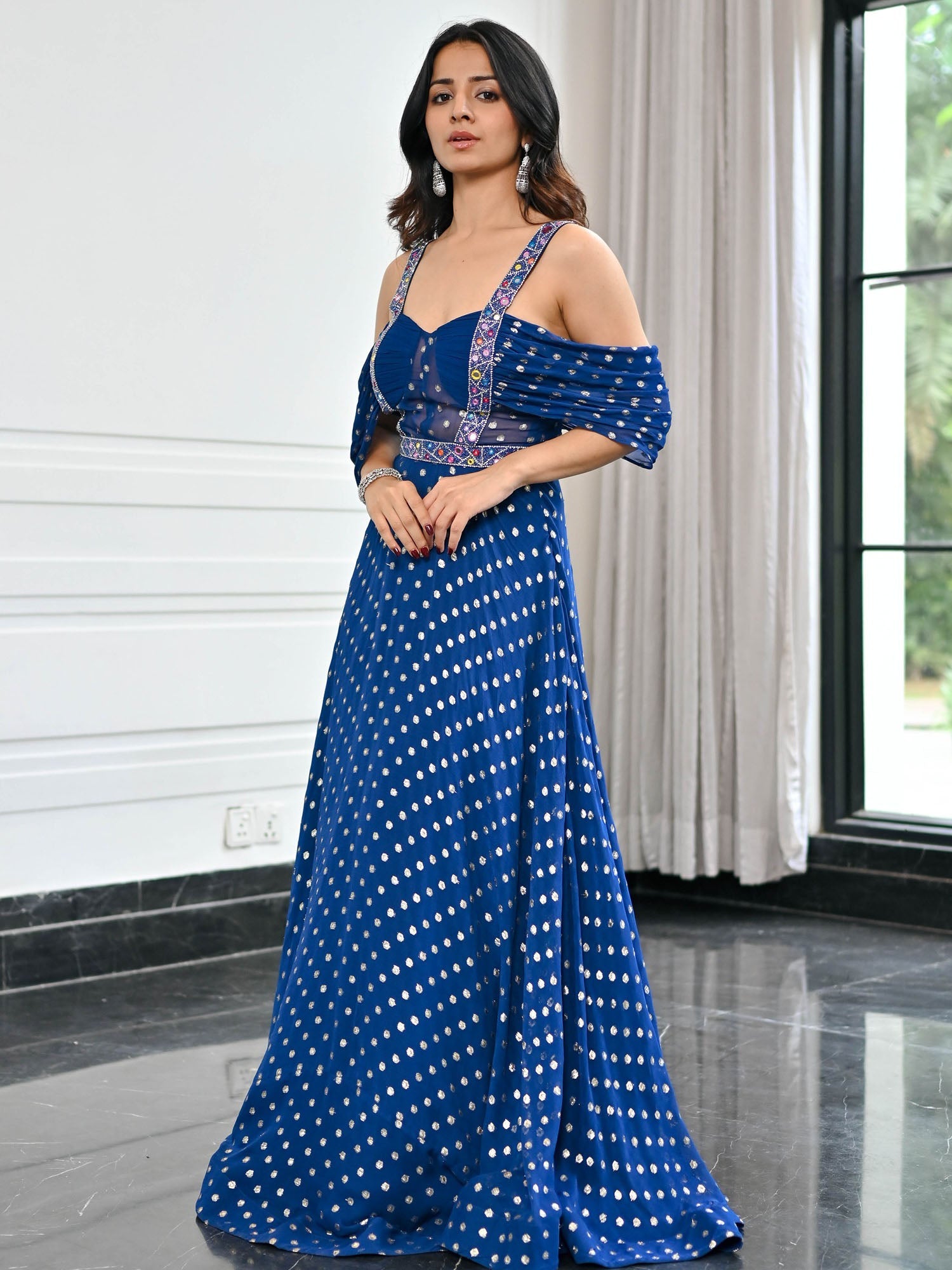 Meenakari Blue Long Gown