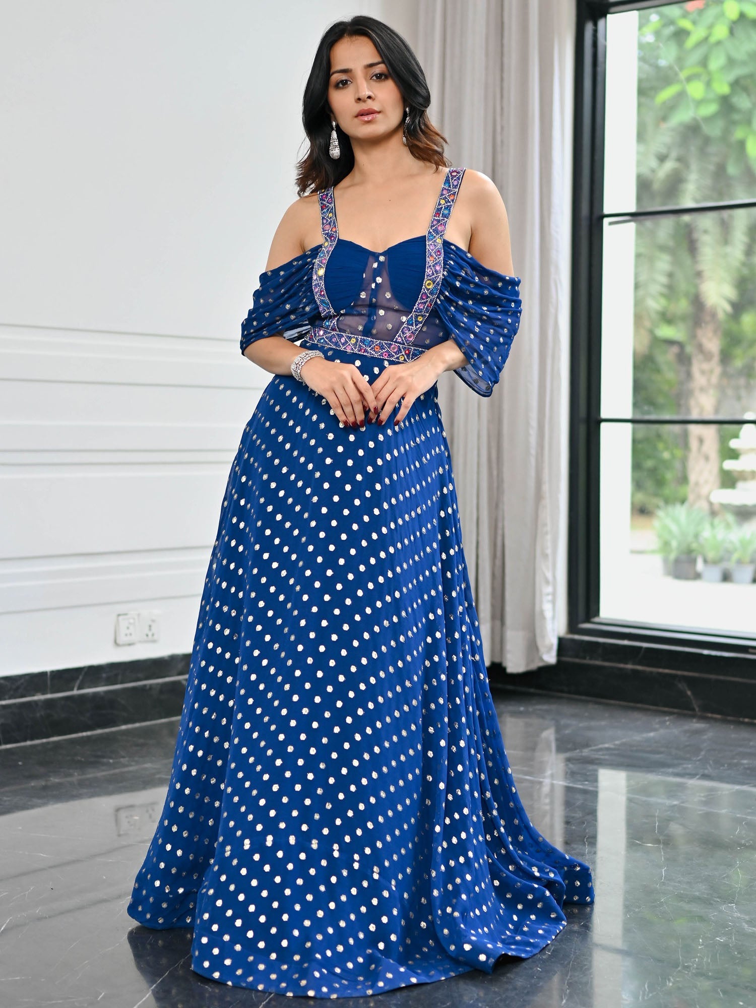 Meenakari Blue Long Gown