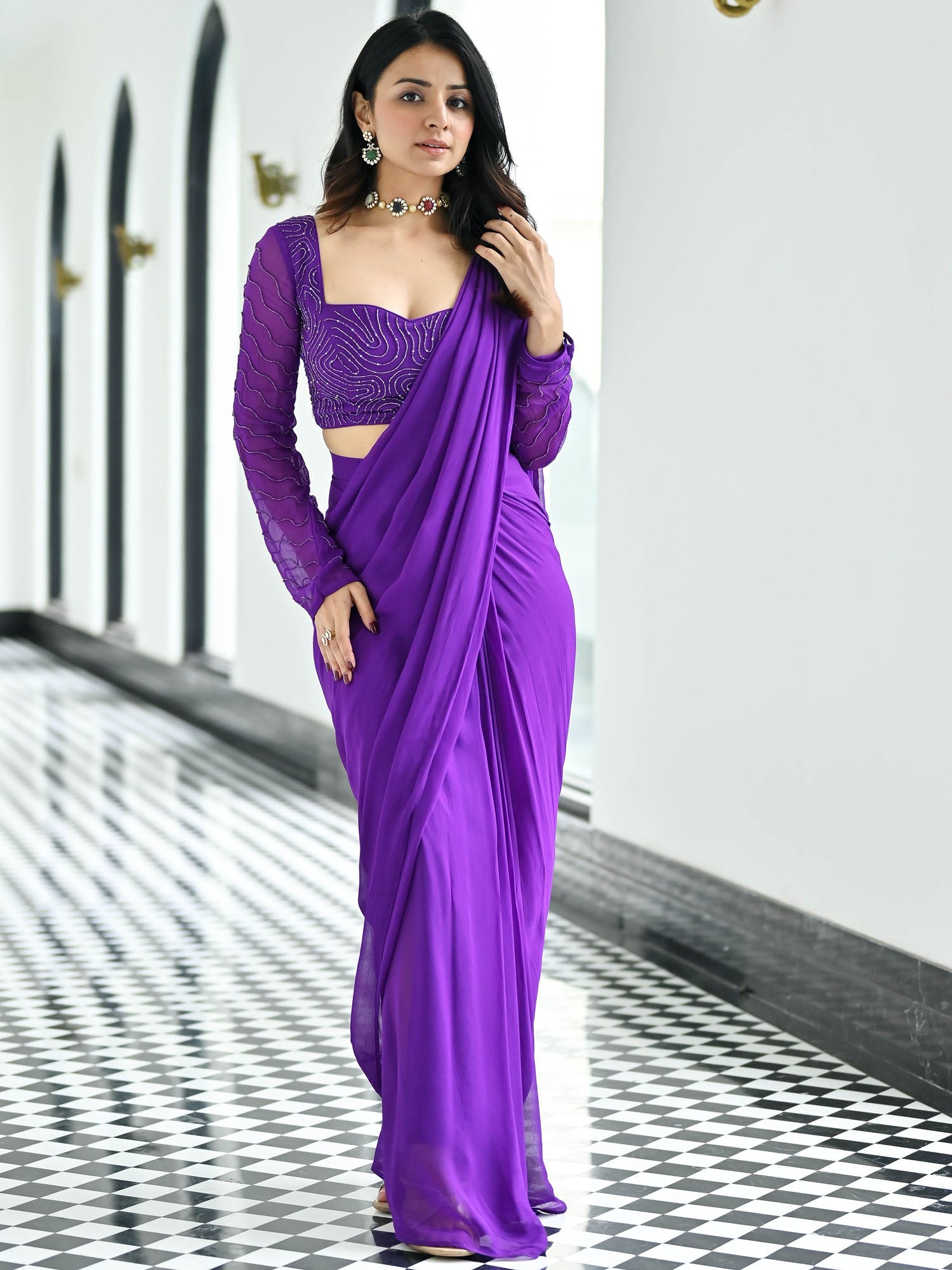 Noor Purple Predraped Saree