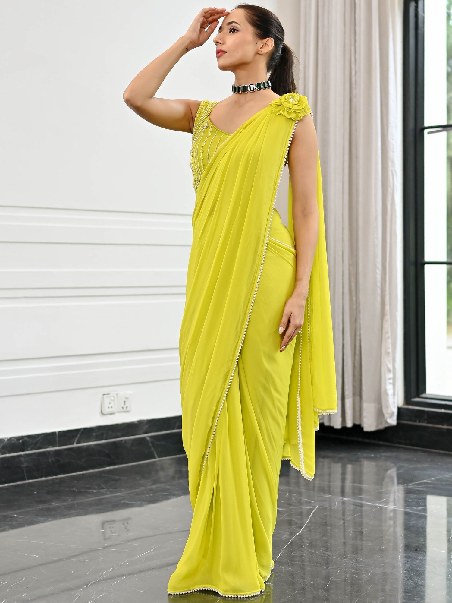 Noor Lime Green Predrapped Saree