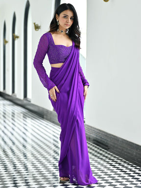 Noor Purple Predraped Saree