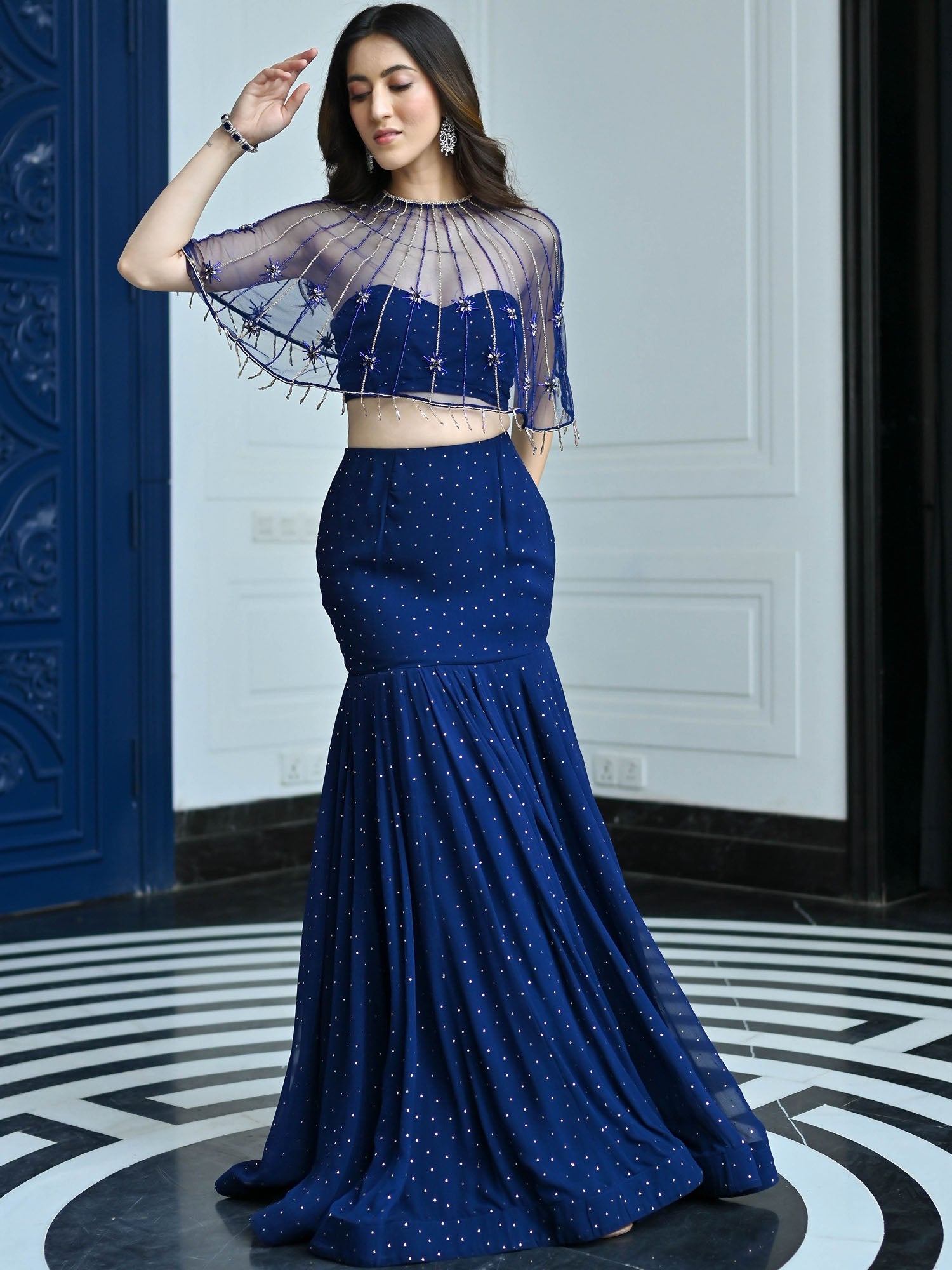 Jugnu Midnight Blue Cape & Lehenga Set