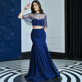 Jugnu Midnight Blue Cape & Lehenga Set