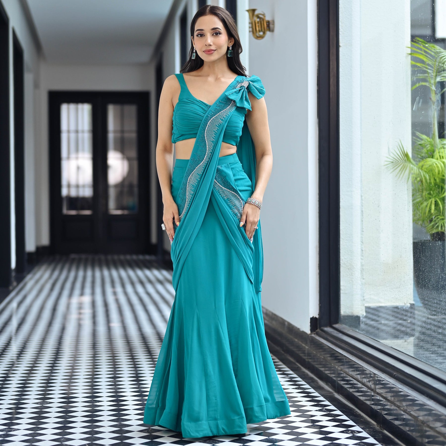 Noor Aqua Green Predraped Saree