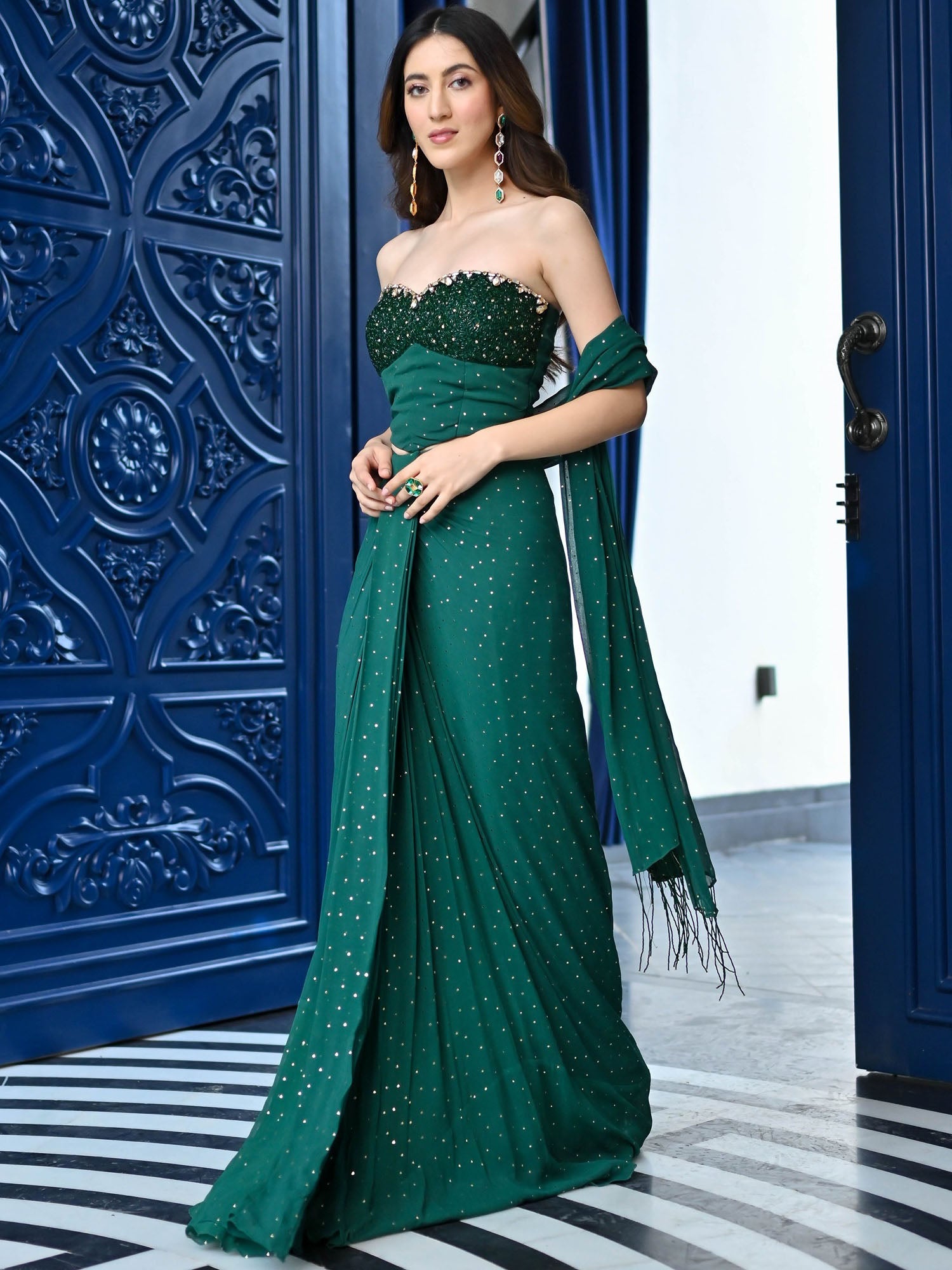 Jugnu Emerald Green Drape Set