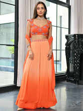 Noor Orange Ombre Three Piece Set